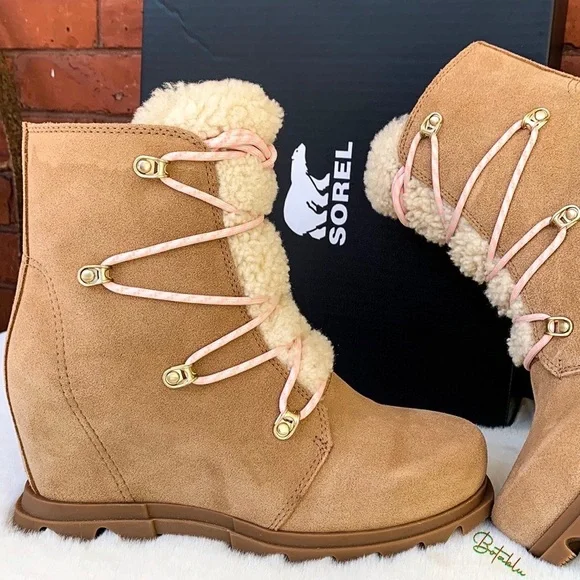 SOREL Joan of Arctic Wedge III Lace Cozy Boots Waterproof Leather Fleece - Picture 8 of 11